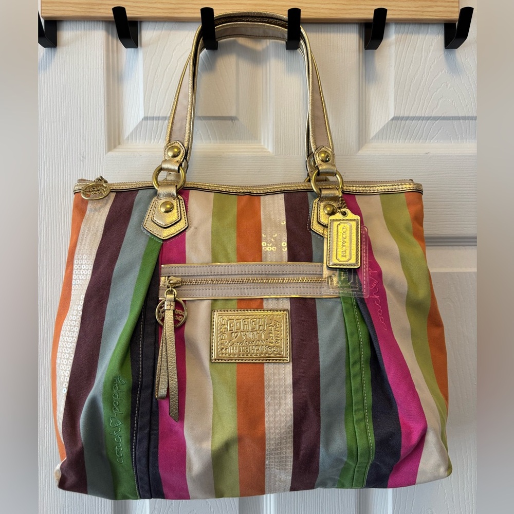 Coach Poppy L1071-16326 Heritage Legacy Stripe w Sequins Large Tote in EUC (#3)